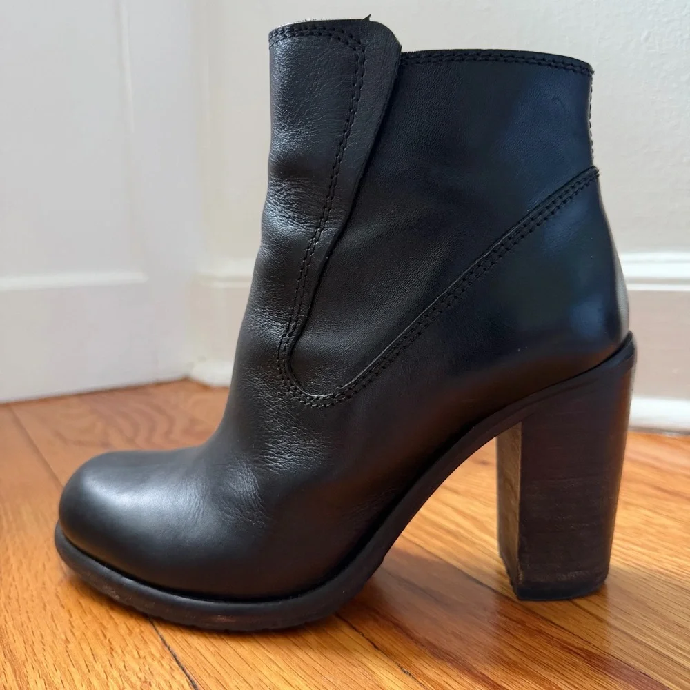 All Saints Black Leather Ankle Chunky Stacked Heel Women’s Boots Size 7.5, 8